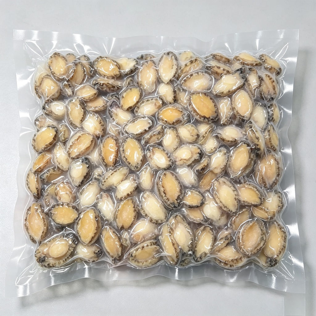 Vacuum-sealed pack of individually frozen abalone meat