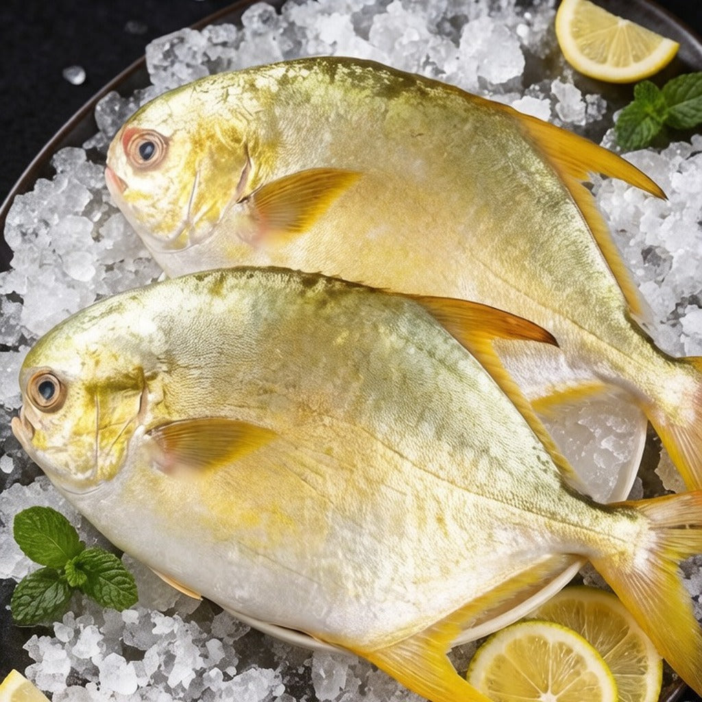 Steamed whole pomfret dressed with shredded ginger and scallion